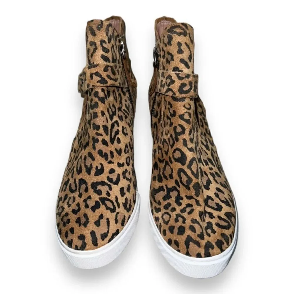 Linea Paolo Freshton Leopard Print‎ Suede Wedge Sneakers Women's 5.5M